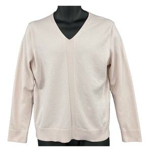 Pastel Pink V-neck Pullover Long Sleeve Sweater Cotton Modal Blend Womens Large